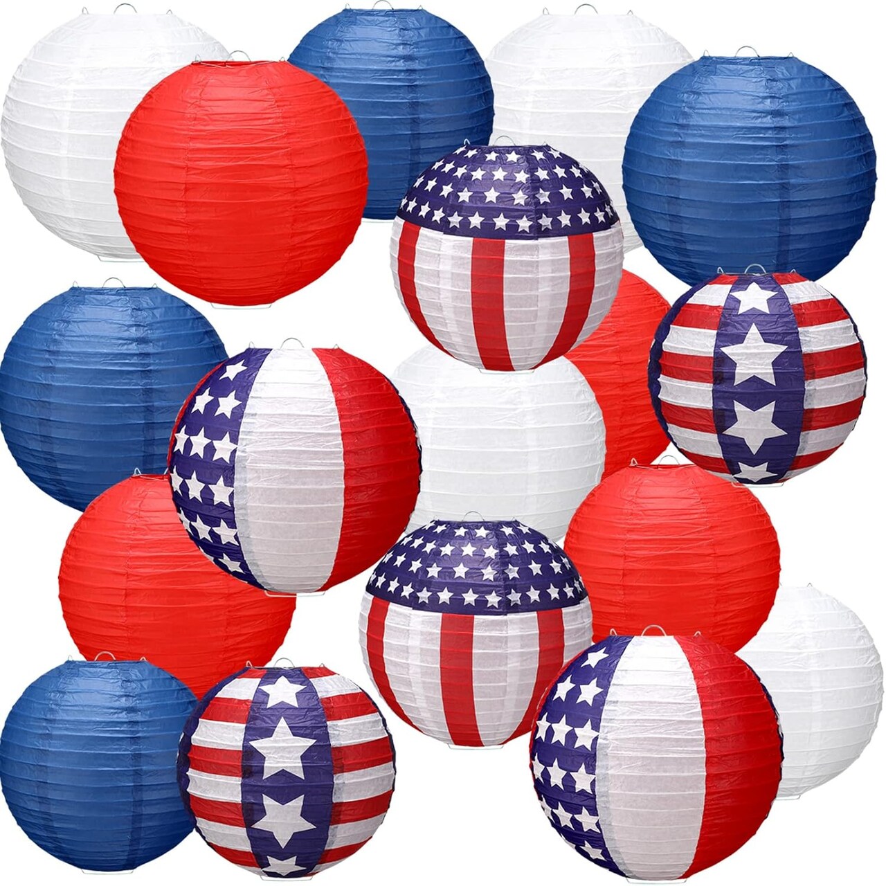 18-Pack Patriotic Hanging Paper Lanterns – Red, White & Blue American Flag Lanterns for 4th of July, Independence Day, Military, Graduation, and Patriotic Party Décor
